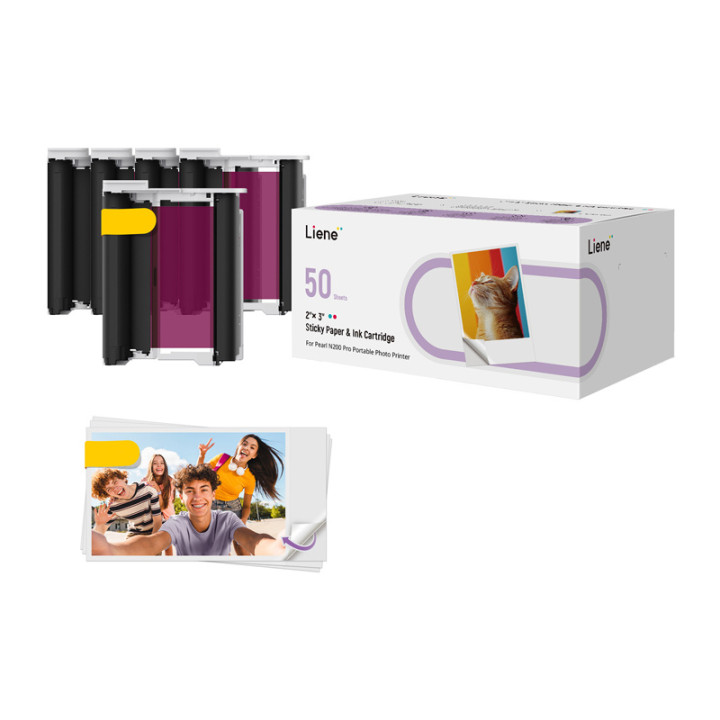 Liene 2x3" Photo Paper Kit, 50 Sheets + 5 Ink Cartridges CU002-65004