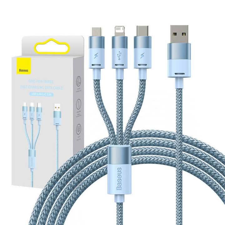Baseus StarSpeed 3-in-1 USB Cable CAXS000017, USB-C + Micro USB + Lightning, 3.5A, 1.2m (Blue)