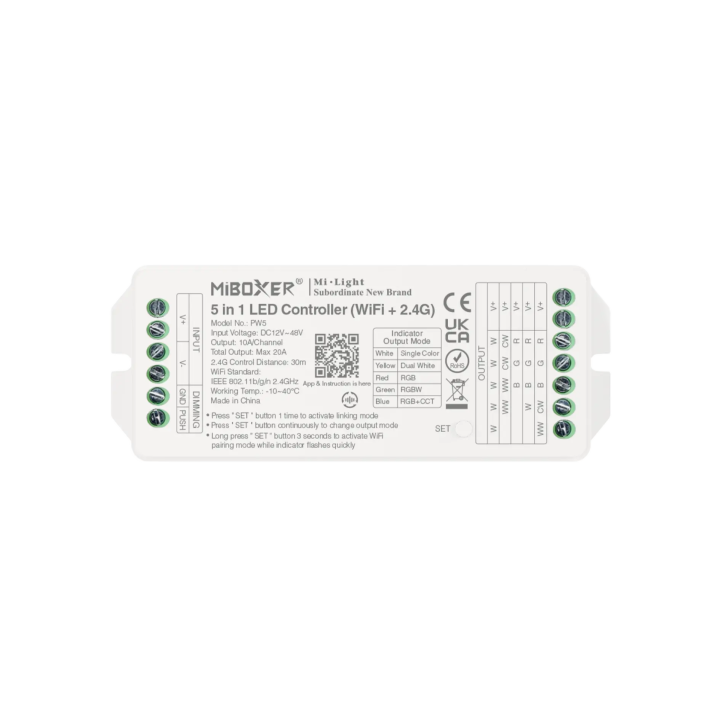 Controller 5in1 RGB+CCT 12-48V 20A WiFi+2.4G PW5