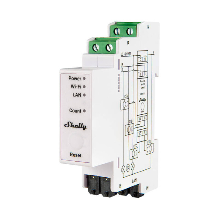 Shelly Pro 3EM 120A 3-Phase Energy Meter, WiFi/Bluetooth SPEM-003CEBEU120