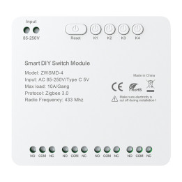 ZigBee 4-канальный коммутационный модуль с беспотенциальным контактом DC 32В Avatto ZWSMMD-4-250V