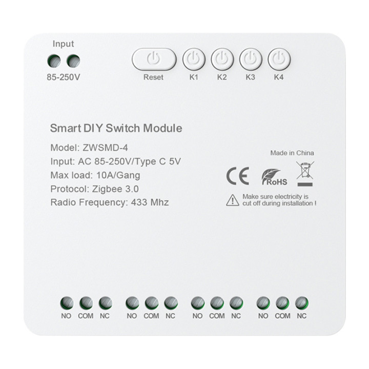 AVATTO ZWSMD-4 ZigBee 4-Channel Switch Module with Voltage-Free Contact DC 32V