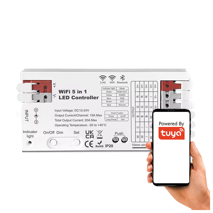 LED Controller 5-in-1 RGBCCT 15A RF 2.4GHz + WiFi + Bluetooth GL Series TUYA