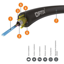 Kabel OPTIX Aramid Z-XOTKtcdD 4x9/125 ITU-T G.652D 1,2kN (rozpiętość 80m)