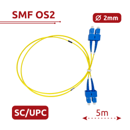 SAFIRE SF-SC-UPC-SC-UPC-OS2-DX-5M-Y Single-Mode Fiber Optic Patch Cable LC to LC 5m Yellow