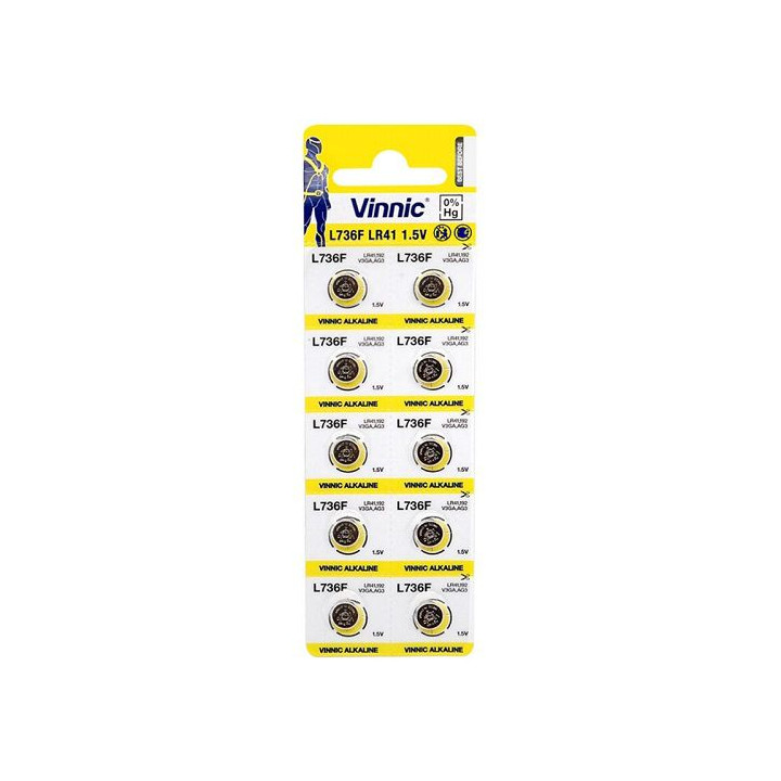 Vinnic L736F / AG3 / LR41 / 192 / V3GA 1,5 В 43 мАч Щелочные батареи 10 шт.