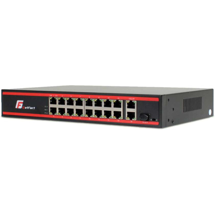 GETFORT 218G-16P-200 16-Port PoE Switch with 2 GE Uplink and 1 SFP Slot, 200W