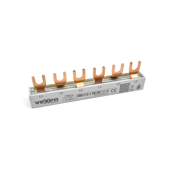 MCB busbar 10mm2, 3 phase, fork type, 106mm, 6 modules