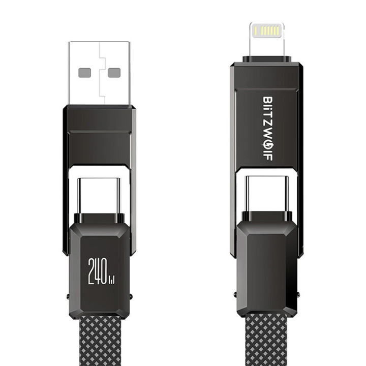 BlitzWolf BW-HDC7 4-in-1 USB-C + Lightning Cable 240W 1.2m Black