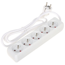 Power Strip PR-1.5M-5G/W 5-Way Schuko Extension Lead 1.5m White