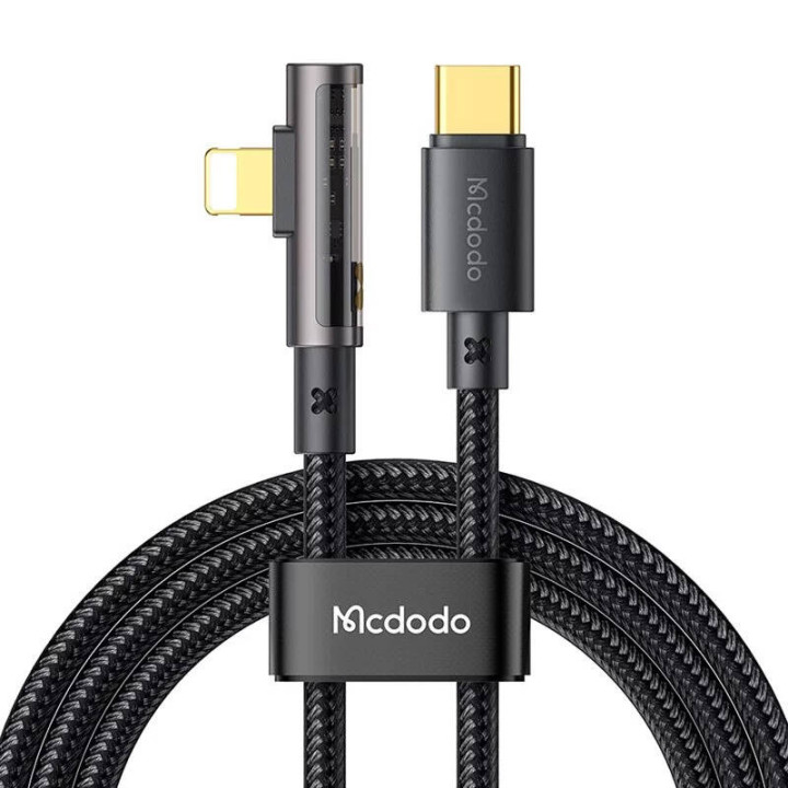 McDodo CA-3390 36 Вт, 1,2 м, угловой кабель USB-C — Lightning (черный)