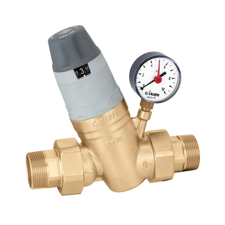 Caleffi 535061 Pressure Regulator with Replaceable Cartridge, Manometer, and Setting Indicator 1"