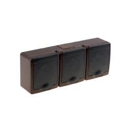 BETA surface socket 3-gang with grounding and transparent cover brown IP44