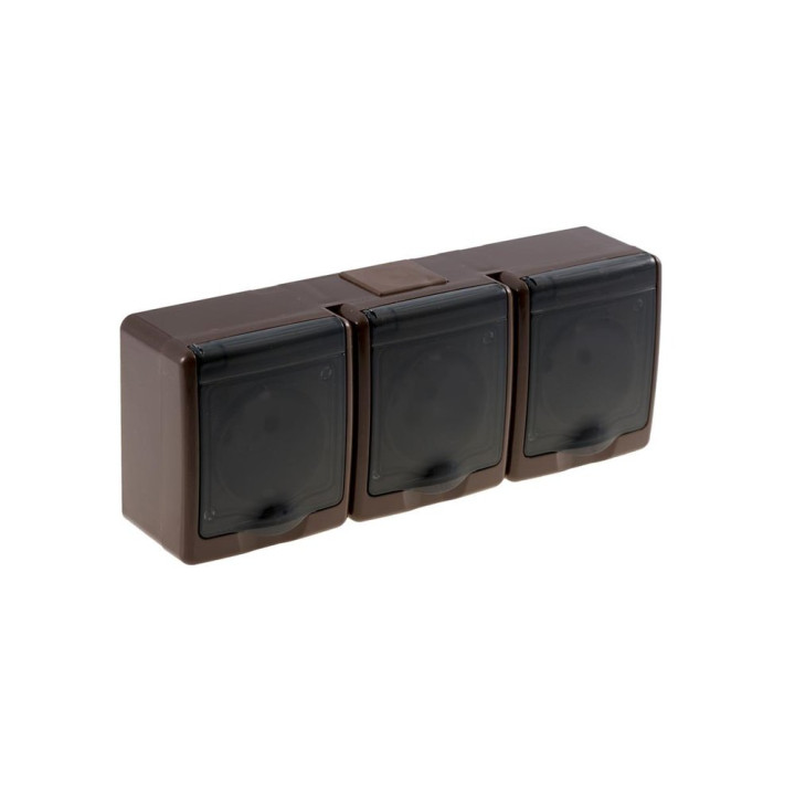 BETA surface socket 3-gang with grounding and transparent cover brown IP44