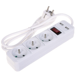 Удлинитель PR-1.5M-3G-SW/USB/W с 3 розетками и 2 портами USB-A, 1,5 м