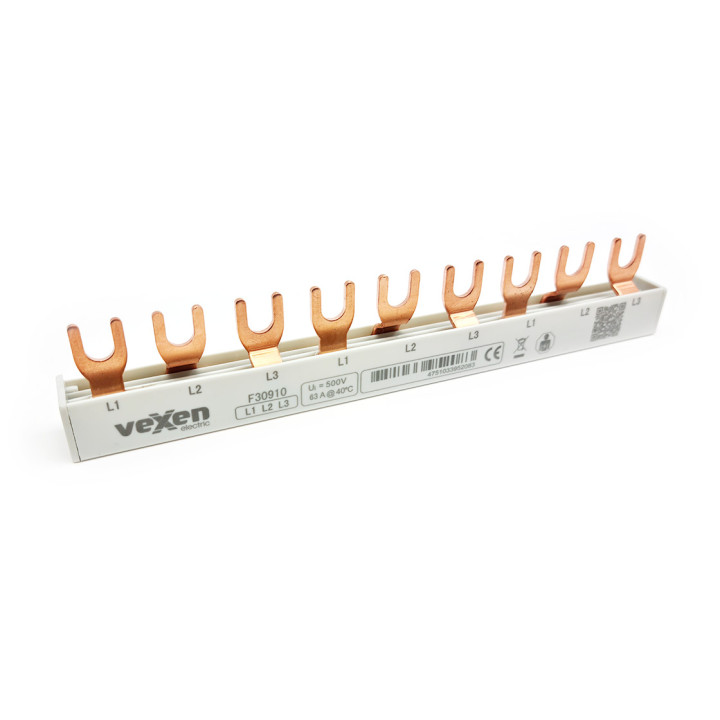 MCB busbar 10mm2, 3 phase, fork type, 160mm, 9 modules