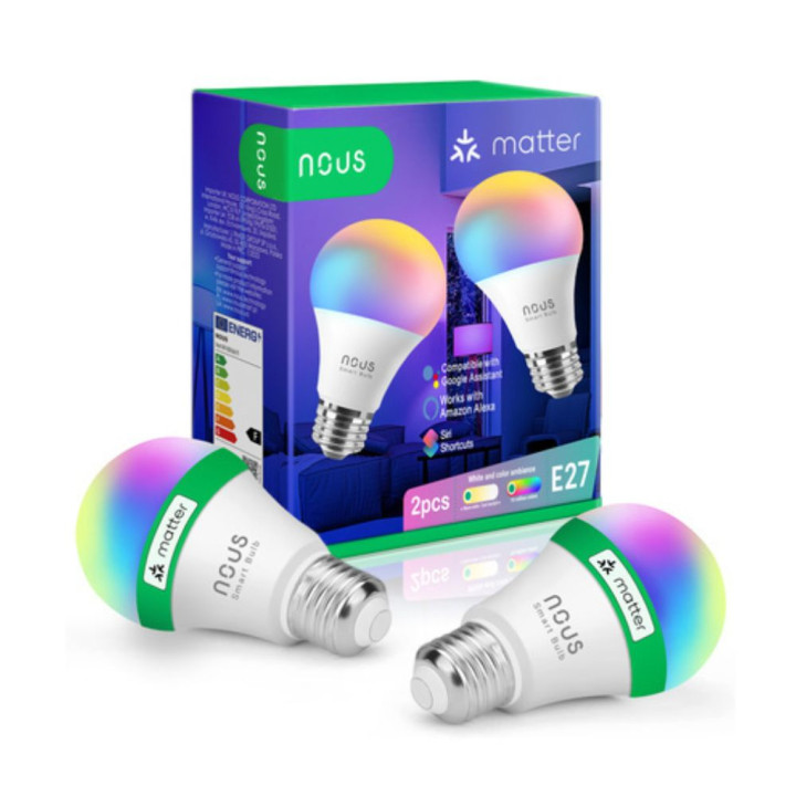 Nous P3 Smart Wi-Fi RGB LED Bulb, E27, Tuya & Matter Compatible (2-Pack)