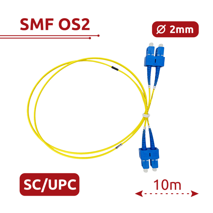 SAFIRE SF-SC-UPC-SC-UPC-OS2-DX-10M-Y SC/UPC a SC/UPC OS2 Dúplex Cable de Parcheo de Fibra Óptica Monomodo 10m