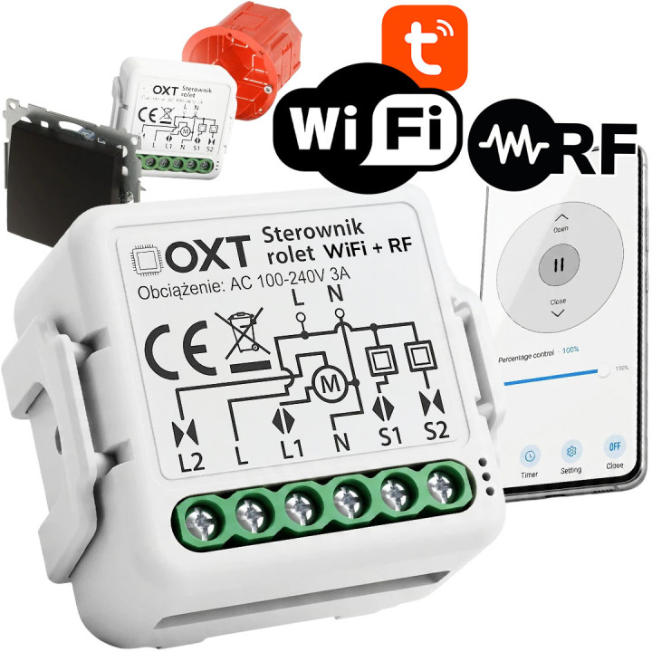 OXT Mini Roller Shutter Controller Module WiFi+RF TUYA with Slat Tilt Control