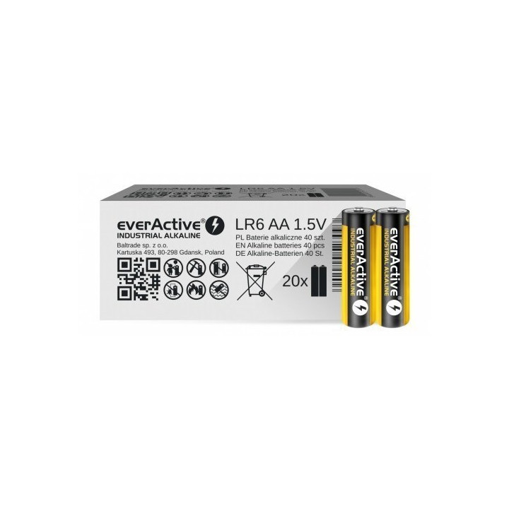 everActive Industrial Alkaline AA / LR6 / MN1500 1.5V 2700mAh batteries, 40 pc.