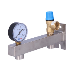 INOX domestic hot water safety group, 6 bar, with safety valve and pressure gauge