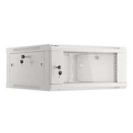 Lanberg :: Szafa Rack 19” do montażu na ścianie 4U/600X600 (płaska) V2 Szara, Szklane drzwi