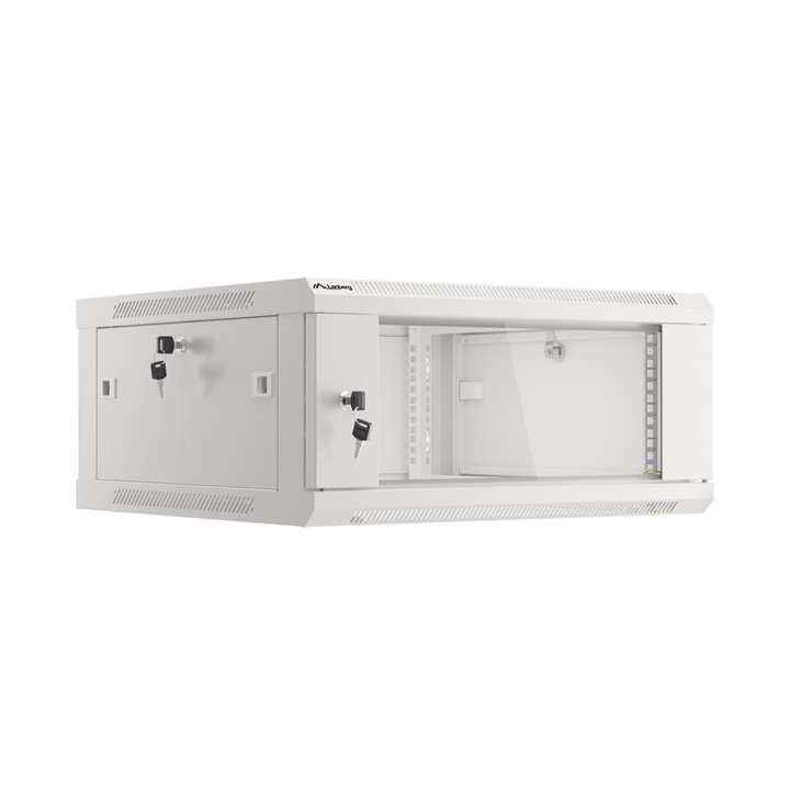 Lanberg :: Szafa Rack 19” do montażu na ścianie 4U/600X600 (płaska) V2 Szara, Szklane drzwi