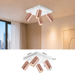 Immax PUNTO-4S ceiling wall spotlight square 4 heads, GU10, copper/white