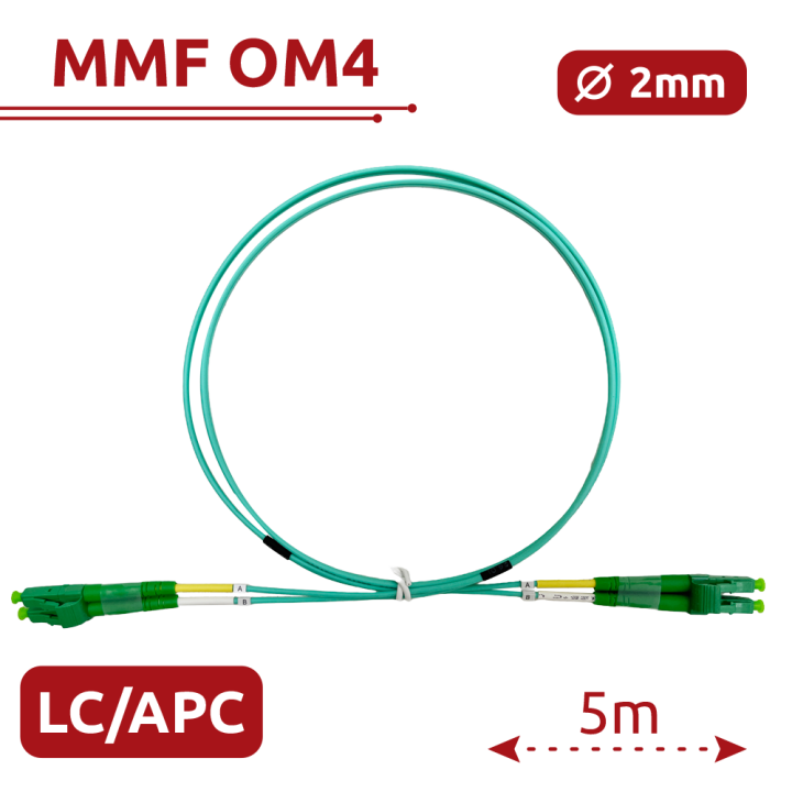 SAFIRE SF-LC-APC-LC-APC-OM4-DX-5M-A 5m LC to LC Duplex OM4 Multimode Fiber Optic Patch Cable