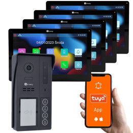 Genway KIT-F-S64-4X-V13-C Kit videocitofono quadrifamiliare con 4 monitor touch da 7", WiFi e Tuya