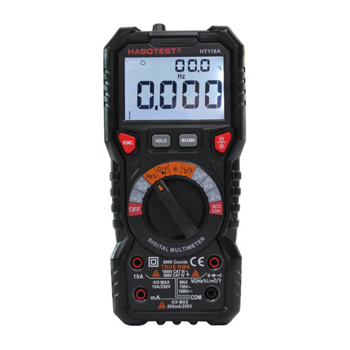 Habotest HT118A Digital Multimeter with Flashlight, True RMS, NCV