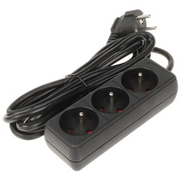 PR-3M-3G/B Power Strip with 3 Outlets, 2.8m Cable, 230V/10A