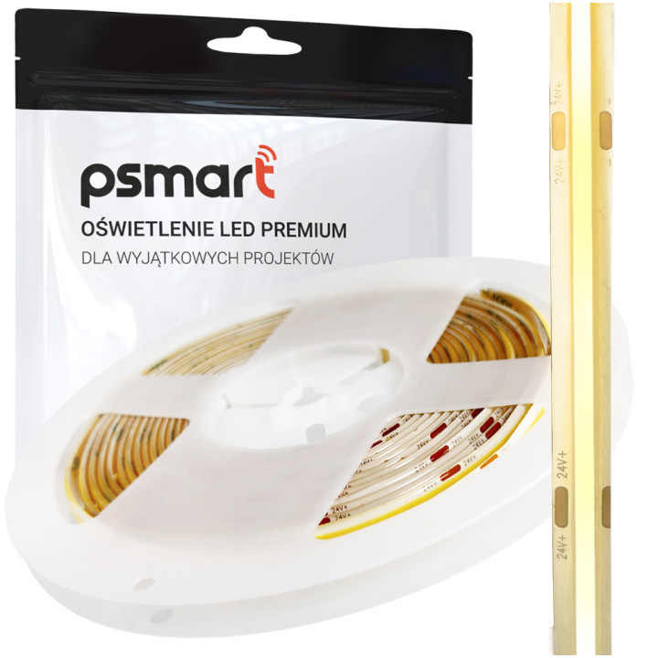 Taśma LED COB Psmart 24V WW 3000K 8mm IP65 480 LED/m 5m