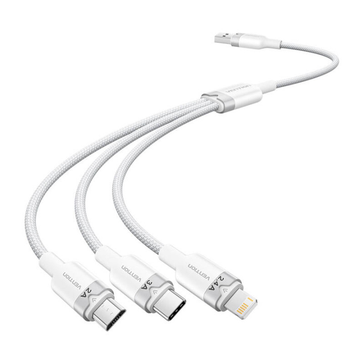 Vention CTPWG USB 2.0 A to 3-in-1 3A Cable 1.5m White
