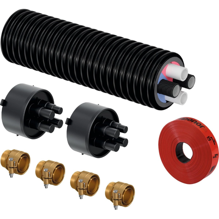 ECOFLEX Thermo Twin HP heat pump connection kit preinsulated pipe 2x32x2.9 2x32x3.5 140 L 12m 2 rubber tips 4 Wipex fittings tap