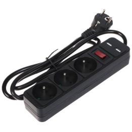 Power Strip with USB Charging – 3 Schuko Outlets + 2 USB-A Ports, 1.5m Cable, White