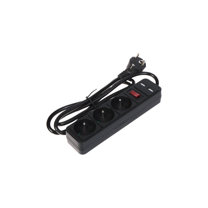 Power Strip with USB Charging – 3 Schuko Outlets + 2 USB-A Ports, 1.5m Cable, White