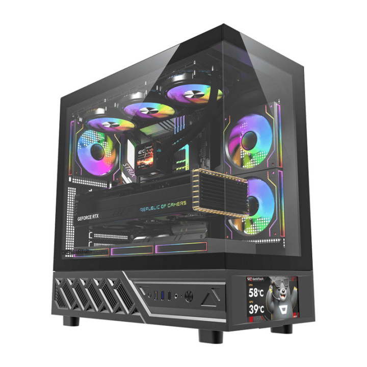 DarkFlash DS950V Computergehäuse mit Display (Schwarz) + 6 Lüfter