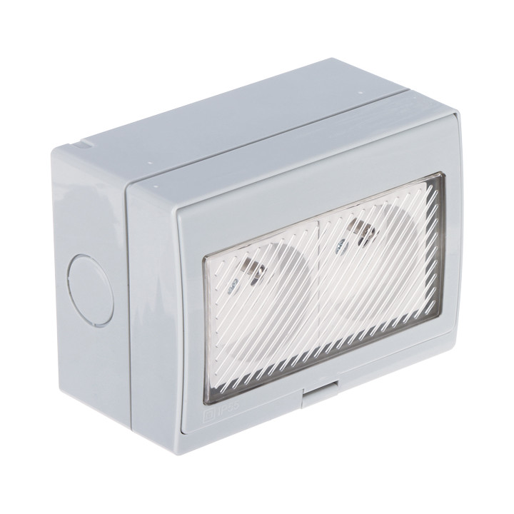 ATLO ATLO-S2IP5 Surface-Mounted Double Socket IP55 - Outdoor Weatherproof Power Outlet 2-Gang