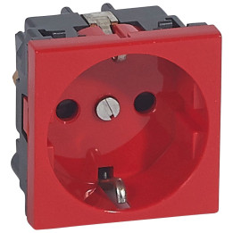 Socket outlet Mosaic - German std - 2P+E screw term. - 2 mod - red antimicrobial