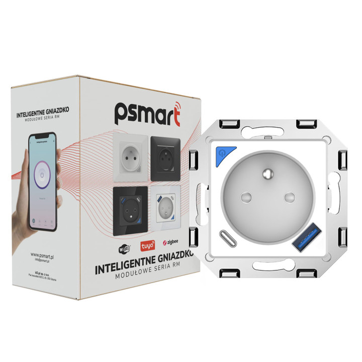 Psmart RM Smart WiFi Socket with USB and USB-C, Energy Monitoring, White (without frame)