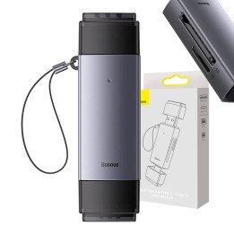 Baseus Lite Series SD/TF Memory Card Reader, USB + USB-C (Gray)