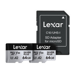 Lexar High-Performance Silver Plus microSDXC 2x64GB Memory Cards + Adapter (LMSSIPL064G-B2ANG)