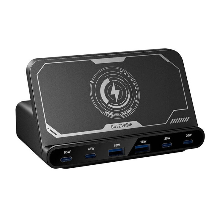 Blitzwolf BW-S27 160 Вт, 2xUSB-A, 4xUSB-C, беспроводное зарядное устройство 15 Вт (черное)