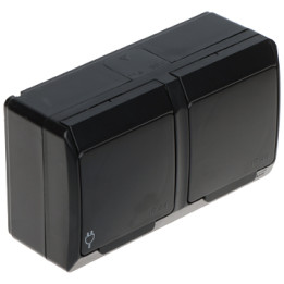Elektro-Plast HERMES/0322-09/EPN Surface Double Socket IP44 16A 250V AC Schuko Outdoor Wall Outlet