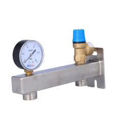 INOX domestic hot water safety group 8 bar, with safety valve and pressure gauge
