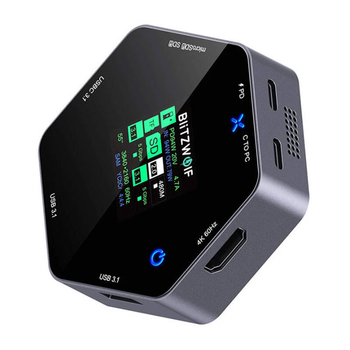 BlitzWolf BW-TH16 8-in-1 USB-C Docking Station 100W LCD Smart Display