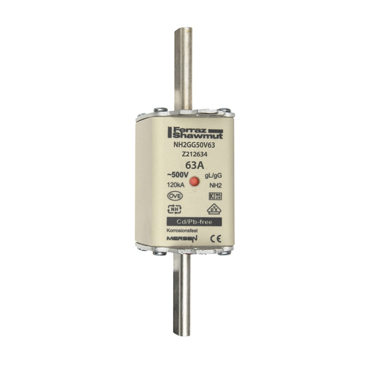 NH fuse-link gG, 500VAC, size 2, 63A double indicator/live tags