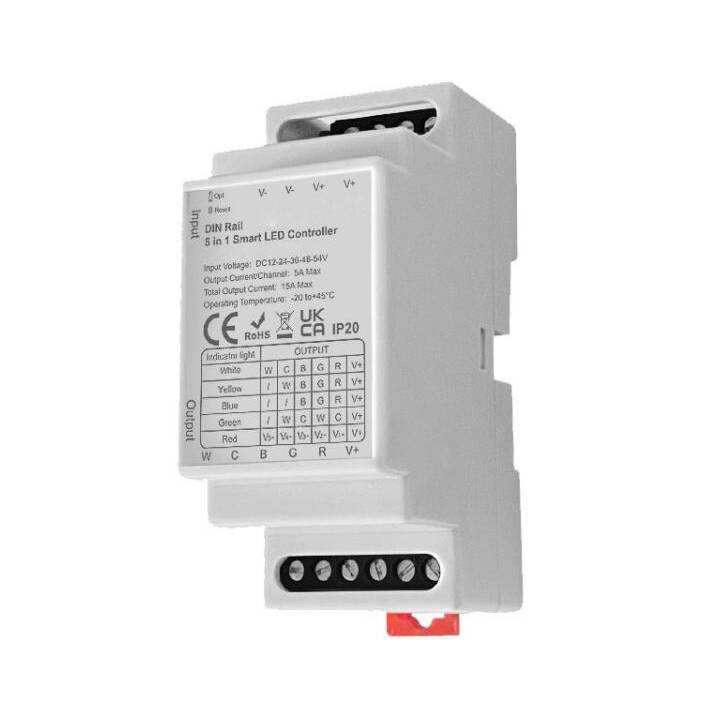 Контроллер светодиодной ленты ZigBee 5 в 1 на DIN-рейке, 12–54 В постоянного тока