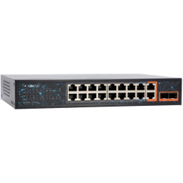 VidiLine VIDI-F1622GBL 16-portowy przełącznik PoE z 2x RJ45 Uplink i 2x SFP, 240W